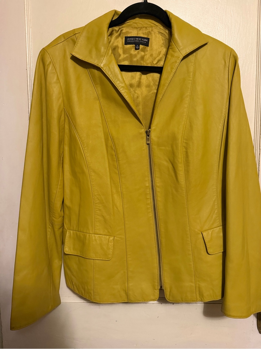 Vintage Jones New York Mustard Yellow Leather Zip Jacket